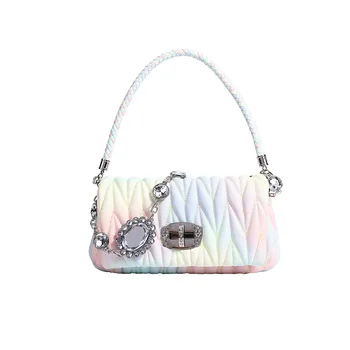2021 нова дамска чанта сгъваема цветна чанта модна проста чанта с диамантена веригата модерна чанта на едно рамо