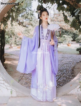 2022 hanfu костюми жена с дълги ръкави топ китайски класически танц костюм момиче hanfu принцеса рокля древна cosplay рокля фея