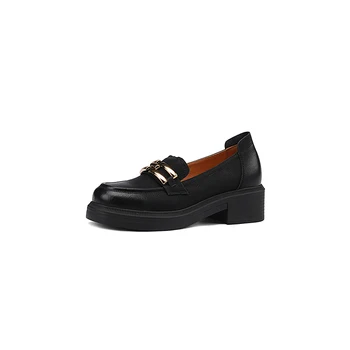2022 Новата пролетно Дамски обувки от набук; лоферы в Ретро стил с кръгла пръсти; Дамски обувки на платформа, без стягане; Zapatos De Mujer Ръчно изработени
