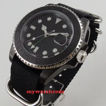 40 мм Bliger черно GMT PVD корпус керамични панели сапфирен кристал автоматично мъжки часовник P211