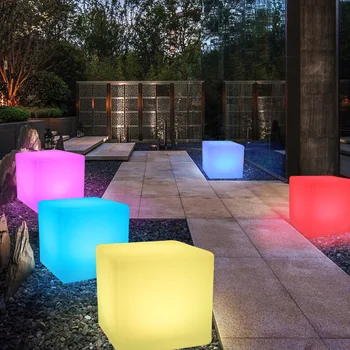 40x40x40CM LED Cube Light Luminous Furniture Remote Control 16-Color LED Cubic Stool Lamp For Outdoor Indoor Night Party Decor
