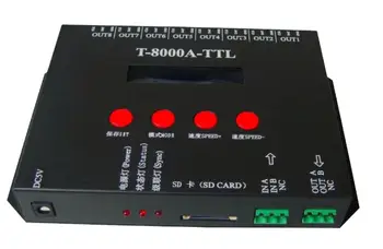 8Ports T-8000A led sd card pixel controller with DC5V Adapter;off-line dimmer;SPI(TTL) signal output, max 1024*8ports 8192pixels