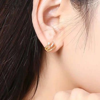 BAIHE Solid 14К White/Yellow/Rose Gold-H/SI Natural Diamonds Ear Clip Earrings Fine Jewelry Making Wedding Gift Women