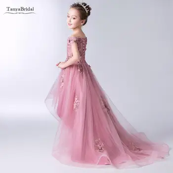 Blush Pink High Low Flower Girl Dresses New Kids Pageant Evening Dresses For Weddings First Communion Dresses For Girls XF024