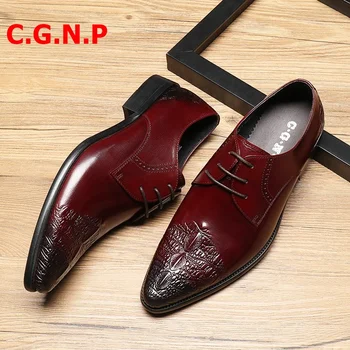 C. G. N. P Новият Британски Стил Остър Чорап Официални Обувки За Мъже Колан От естествена Кожа, Модел Обувки Дантела Оксфорд За Мъже на S Сватбени обувки
