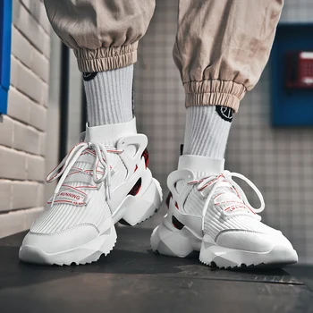 CRLAYDK High Top Дишаща Men ' s Fashion Walking Sock Shoes Mesh Tennis Sneakers Comfortable Knit Increased Basket Boys Homme