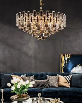 Dimmable LED Crystal Black Gold Designer Hanging Lamps Pendant Light Блясък Suspension Luminaire Lampen За Фоайе