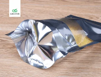 GRUITER 100x Silver W/Clear Front Stand Up Ziplock Bags Foil Food-Coffee Bean Nuts Packaging Storage Sample Pouches 20x30cm