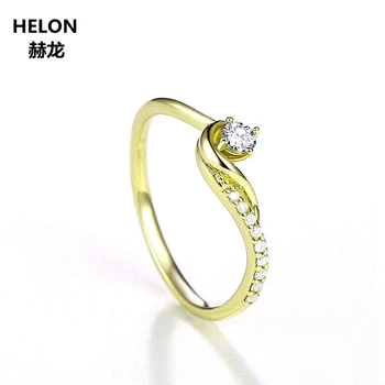 HELON Кубичен Цирконий CZ Solid 10K Жълто Злато Проправи Шипа Инсталиране на Годежен Пръстен, Сватбени Пръстени за Жени