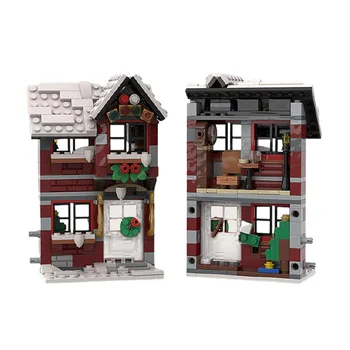 MOC Зимна Къща Модел Строителни Блокове Коледна Архитектура Тухли Конструктор Комплект Играчки за Деца Събиране на Подаръци