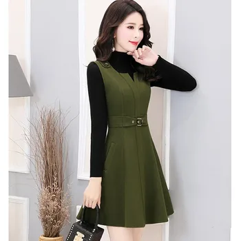 UHYTGF Ежедневното есенно-зимния рокля дамска мода корейски с дълги ръкави със Средна дължина, цип Тънък Женски комплект от две части пола tide1287