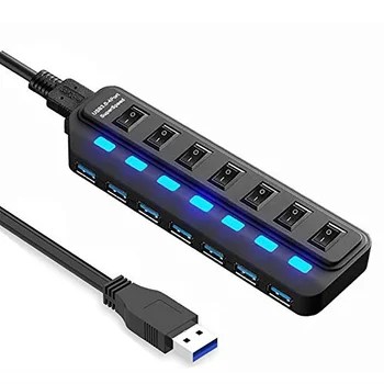 USB хъб 7-Портов, USB 3.0 Концентратор с Индивидуални светодиодни ключове хранене NIAGUOJI Portable