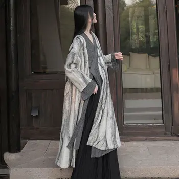 XITAO Vintage Blends Coat Casual Art Women Губим Fashion Large Size Simplicity Temperament V-образно деколте 2021 Есен Зима Нов JL0270