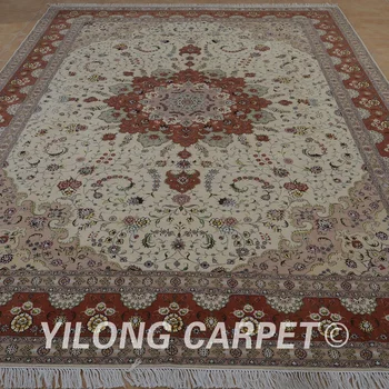 Yilong 10'x14' източна вълна, коприна розов килим, ръчно изработени изискан и съвременен антикварен вълнен килим (1498)