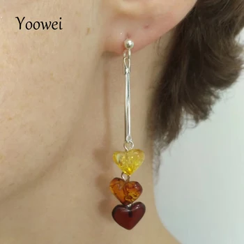Yoowei Brand Women Amber Earrings Genuine Supplies Amber Baltic Female Jewelry S925 Silver Drop Dangling Сърце Earring На Едро