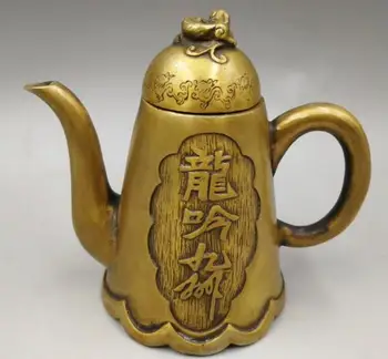 Античен мед дракон чай гърне украса декорация с марка,Ръчно резбовани занаяти,на най-добрата колекция и бижута,Безплатна доставка