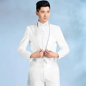 Бели мъжки костюми дизайн masculino homme terno етап костюми за певци мъжки смокинг сако танцови яке звезден стил рокля