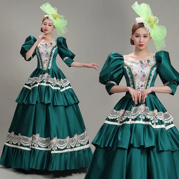 Виктория дантелен принт дворцовое нова рокля стил на зелен европейски атлас на тортата рокля