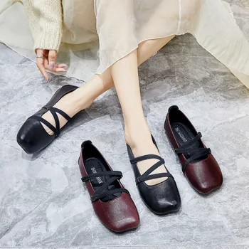 Дамски обувки от естествена агнешка кожа, Дамски Малка Ивица Базова Балетната Лаконичная Обувки на равна подметка Офис Мека лека Zapatos Mujer 2021