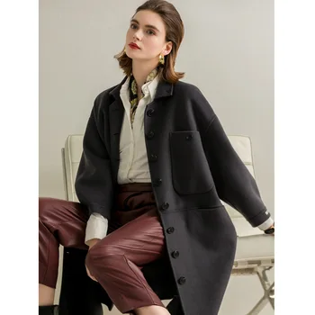Дамски Ретро мода Ретро Висок клас Двустранен Кашмир смесица от Връхни Дрехи Дълга Над коляното Зимата Свободно вълна палто палто