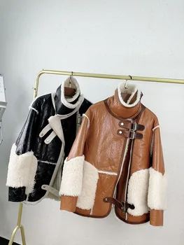 Европа и Съединените Щати, XL свободен пазар овче палто, жена млада къса ретро палто, мотоциклетът