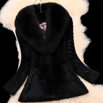 Есенно-зимно палто, топло Ново палто с кожа сребърни лисици връхни дрехи дамски модни палто, плюс размери S-XXXL естествена кожа