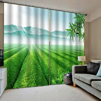 Зелен пейзаж завеси, декори 3D Завеса Печат Blockout Полиестер Снимка Завеси