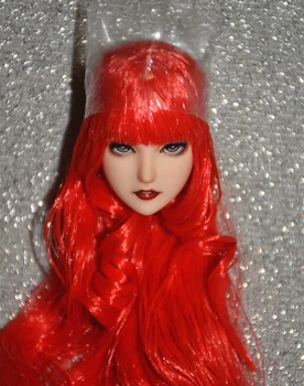 Индивидуални] 1:6 женски Куклен Червена Дълга Коса на Главата Скулптура на японски и корейски Стил Трансплантация на коса на Главата Скулптура 12 инча