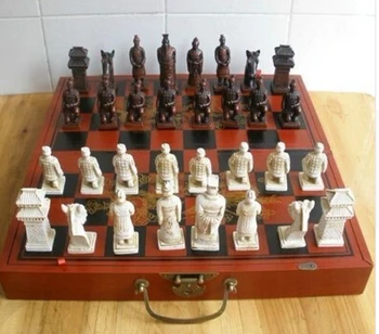 Мед Месинг КИТАЙСКИ занаяти украса Азиатски стар Китайски 32 бр шах /кутия/Xi ' an Теракот Воин 