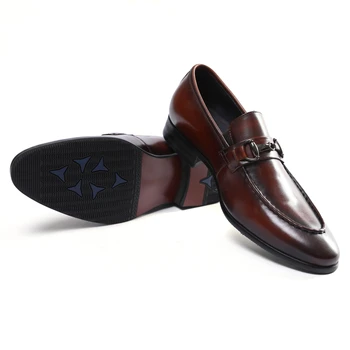 Модерен Тъмно-Кафяви / Черни Летни Отцовские Обувки От Мека Естествена Кожа Сватбени Обувки Мъжки Вечерни Обувки
