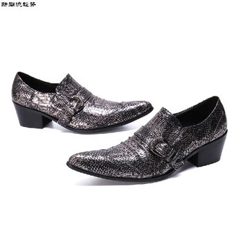 Модни Черни Мъжки модел обувки От естествена кожа Без Шнур, Класически Офис Обувки с остри Пръсти, Сватбени и Вечерни Обувки На Висок Ток