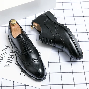 Мъжки Официалната Кожени Обувки Oxfords Обувки за Мъже Елегантен Италиански 2021 Модела Обувки Сватбени Обувки за Булката Класически Броги Sheos
