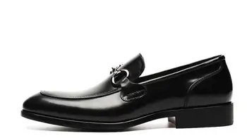 Нов прием на Високо качество на ръчно изработени с остри пръсти от естествена кожа, модни официални черни мъжки бизнес обувки без закопчалка обикновен модел обувки