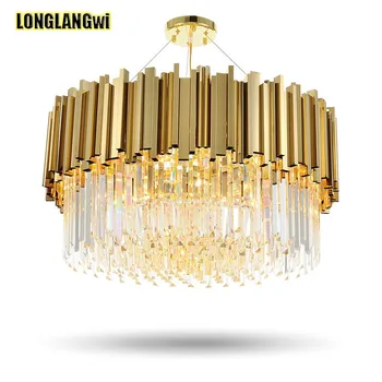 Нова луксозна кристален полилей осветление модерна лампа за дневна трапезария златни постмодернистские Led Полилей