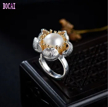 Оригинален 925 стерлинги сребърни цветя перлена пръстен етнически стил творчески капок кръгли мъниста женски отворен пръстен