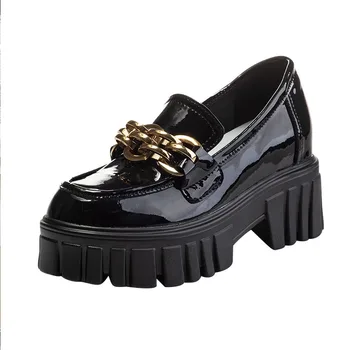 Пролетно дамски обувки в британския стил; Новост 2022 г.; Ежедневни лоферы на дебела подметка; Модни обувки От естествена кожа; Дамски обувки За момичета; Дамски обувки