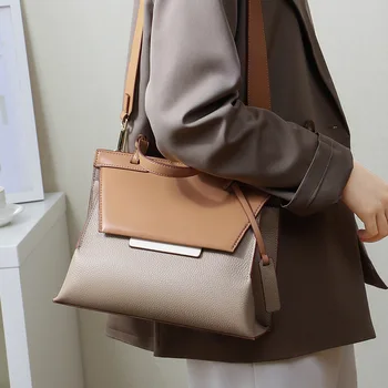 Реколта Модерна Дамска чанта-тоут 2021 Нова Висококачествена Дамска Дизайнерска Чанта от естествена кожа с Висок Капацитет Чанта-Месинджър
