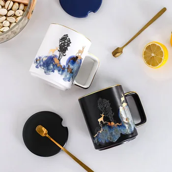 Скандинавски Стил Instagram с Капак, Лъжица на Чаша Следобеден Чай Керамична Чаша Кафе, Мляко Фестивал Подарък Подарък Кутия на Едро