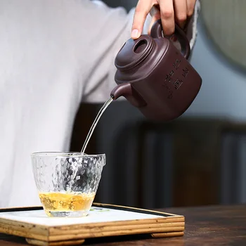 Стара Лилава Глина Крава-покрита Буре С Кана Zisha Teapot Yixing Собственоръчно Шапката на Kung-fu Teaware Purple Clay Drinkware for Puer