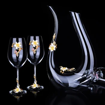 Стъклена чаша Европейското вино стъкло емайл цвят гарафа с чаши за вино комплект от безоловен кристал стъклена чаша луксозна чаша сватбени подаръци