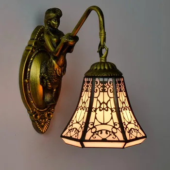 Тифани Барок антични Витражи Желязо Русалка, с монтиран на стената лампа на вътрешното осветление, нощни лампи, стенни лампи за дома AC 110V/220V E27