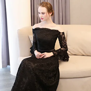 Черни Дантелени Дълги Шаферски Рокли, Дамски Официални Рокли A-Line Half Sleeve Party Dresses 2020 New
