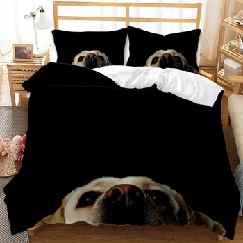 Черно Куче Спално бельо От три части 3D Дигитален Печат Пухени Животно Комплект Големи Пухени Завивки, Пухени Постелки Комплекти Принадлежности