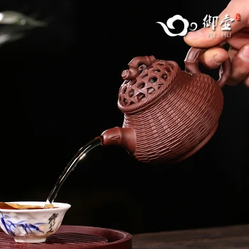 ★Кралската чиста руда лилаво crock yixing се препоръчва на всички ръце выдалбливают издълбани бамбук, тъкане на пан-пот чайник за чай, определени