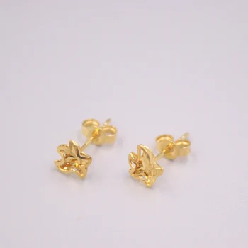 Pure 18K Жълто Злато Earrings Women Gift Лъки Irregular Flower Stud Earrings / 0.9 g / 14*7mm